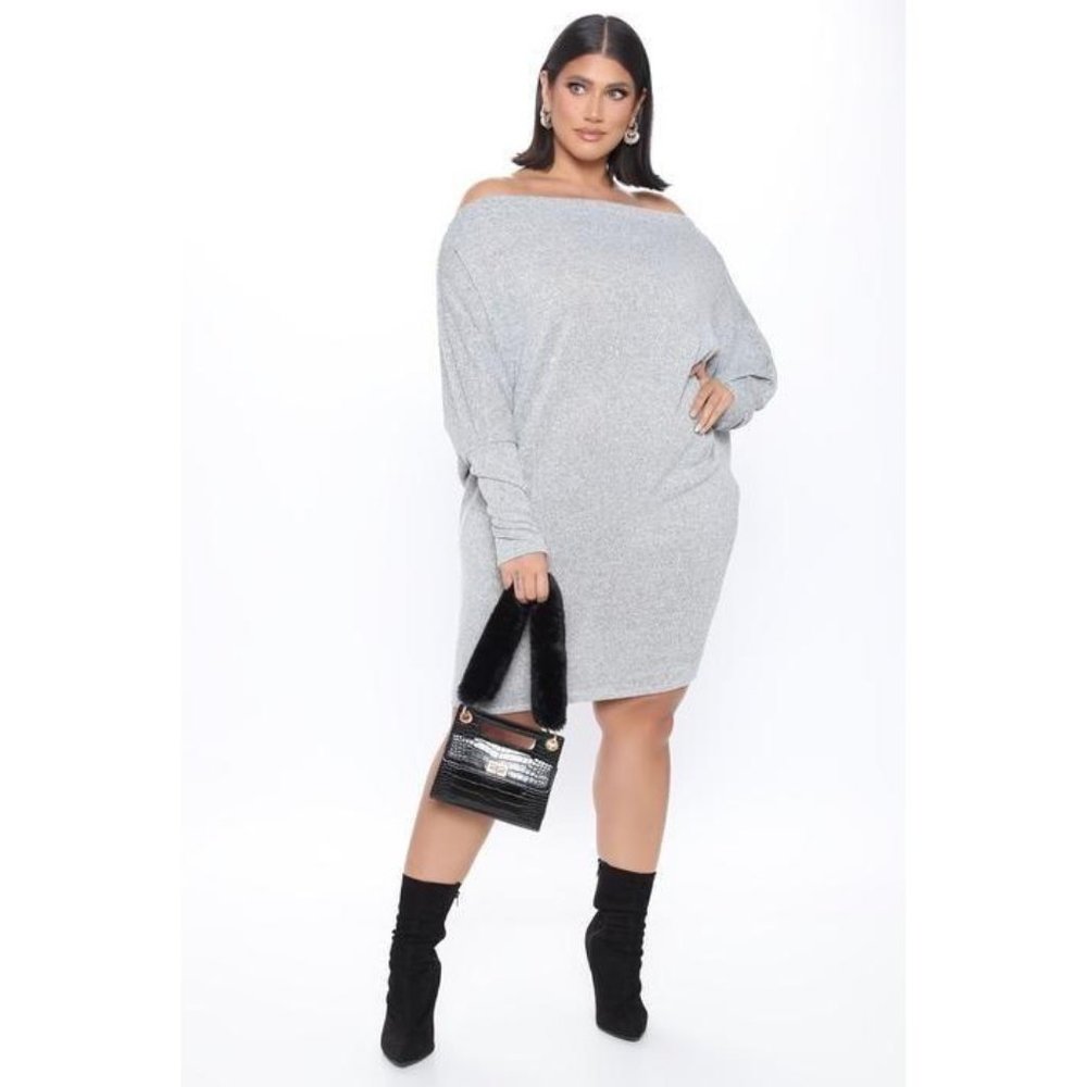 Fashion Nova Heather Gray Bodycon Sweater Dress 1X